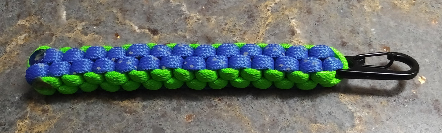 Keychain with snaphook in lime green and blue